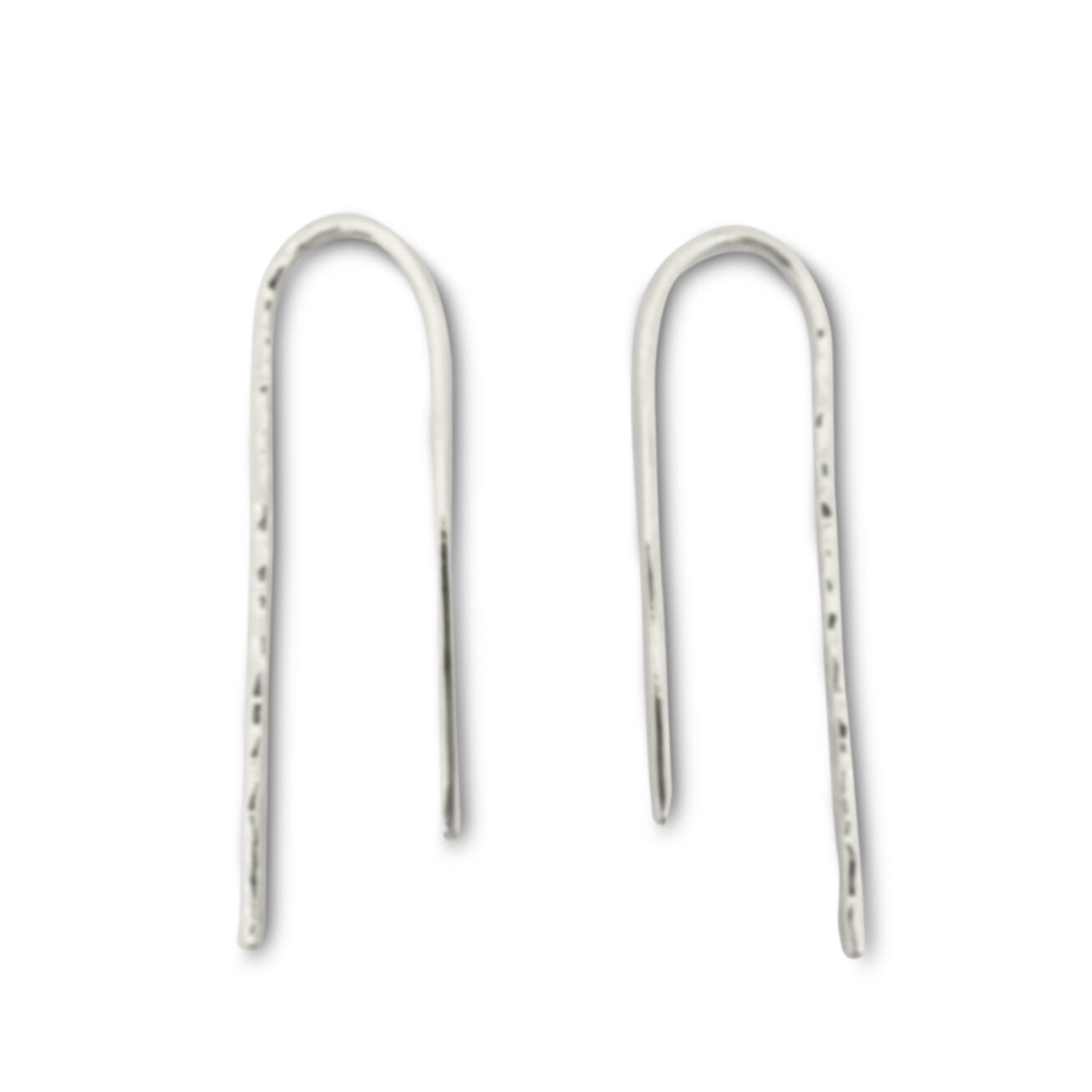 Solid 18K White Gold Small Hammered Arch Earrings U Shape Gold Threader Bar 1"