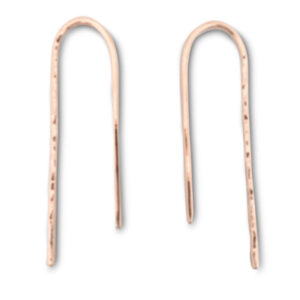 Solid 18K Rose Gold Small Hammered Arch Earrings U Shape Gold Threader Bar 1"