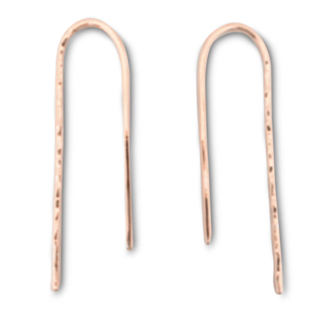 Solid 18K Rose Gold Small Hammered Arch Earrings U Shape Gold Threader Bar 1"