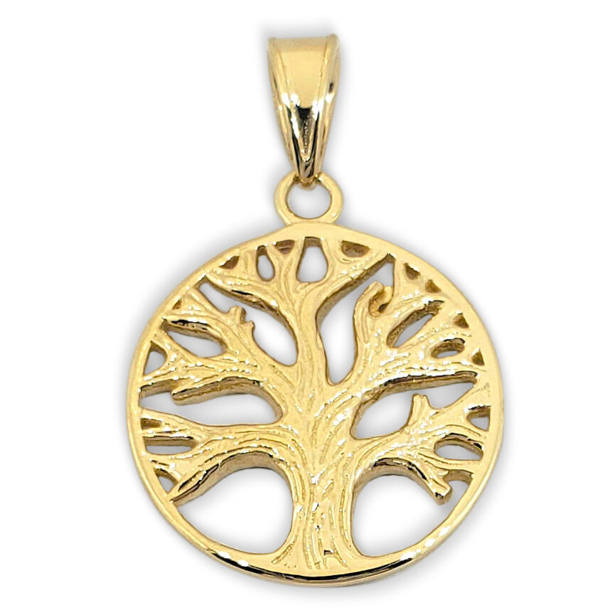 Solid 18K Yellow Gold Tree of Life Pendant, 2.4 grams