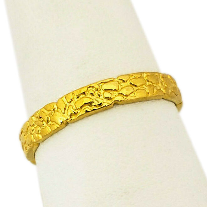 Solid 24K Yellow Gold Nugget Band, 3mm Gold Nugget Ring, Size 5 - 11