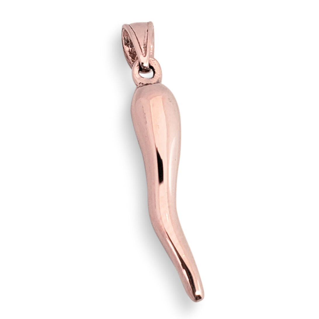Solid 18K Rose Gold Italian Horn Pendant Cornicello Pendant, Fully Round 1"
