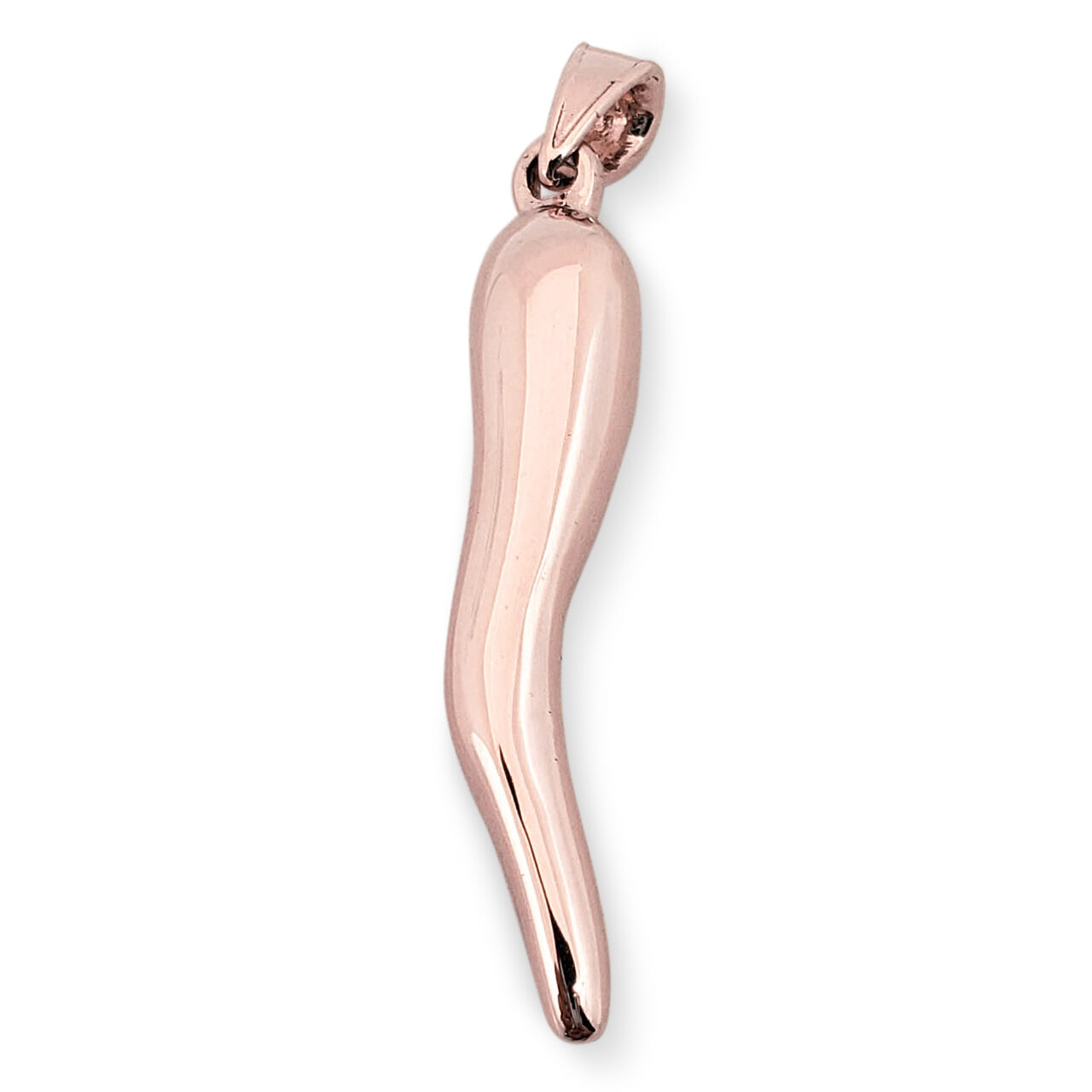 10K Rose Gold Italian Horn Pendant Cornicello Pendant, Fully Round 1-3/16"