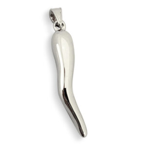 18K White Gold Italian Horn Pendant Cornicello Pendant, Fully Round 1-3/16"