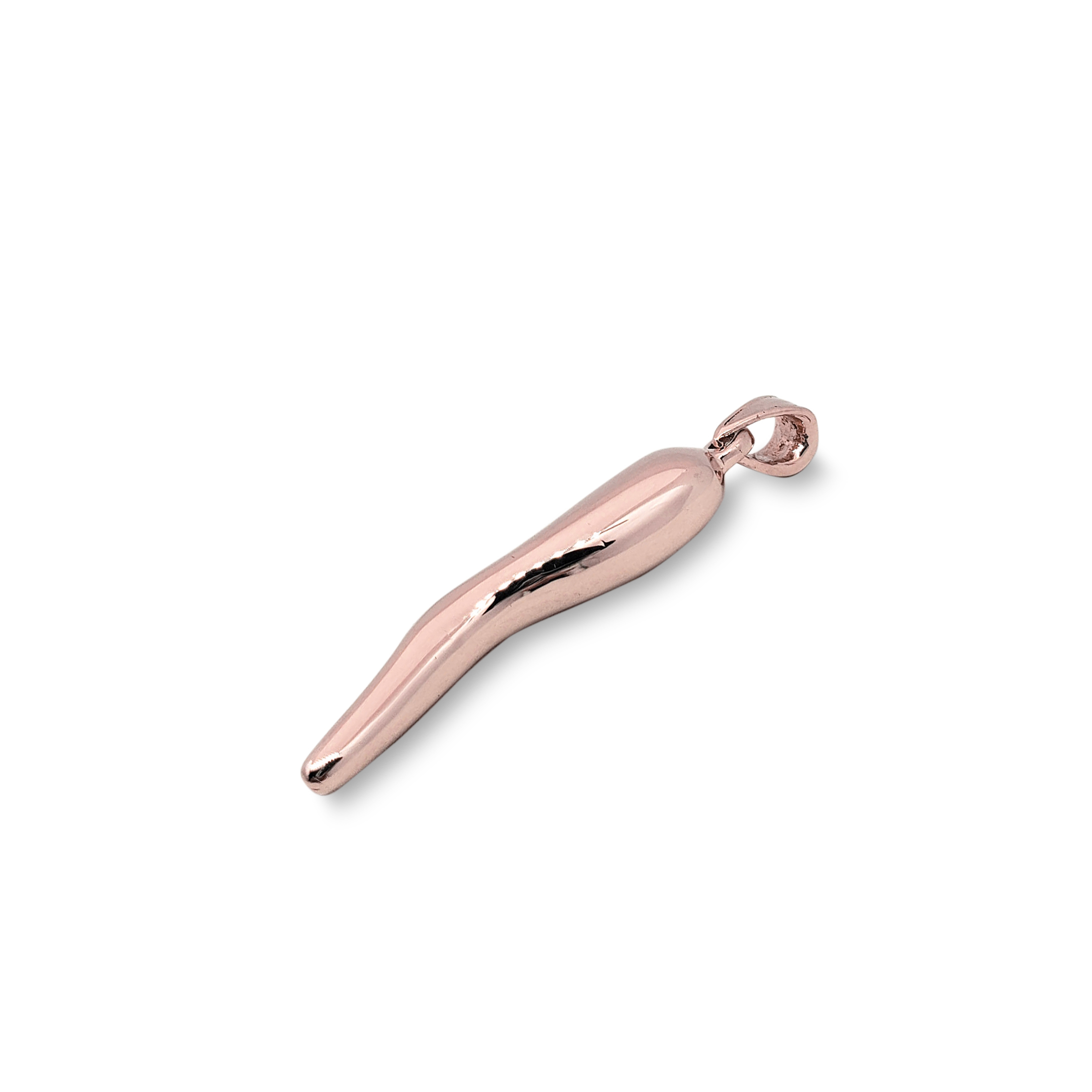 14K Rose Gold Italian Horn Pendant Cornicello Pendant, Fully Round 13/