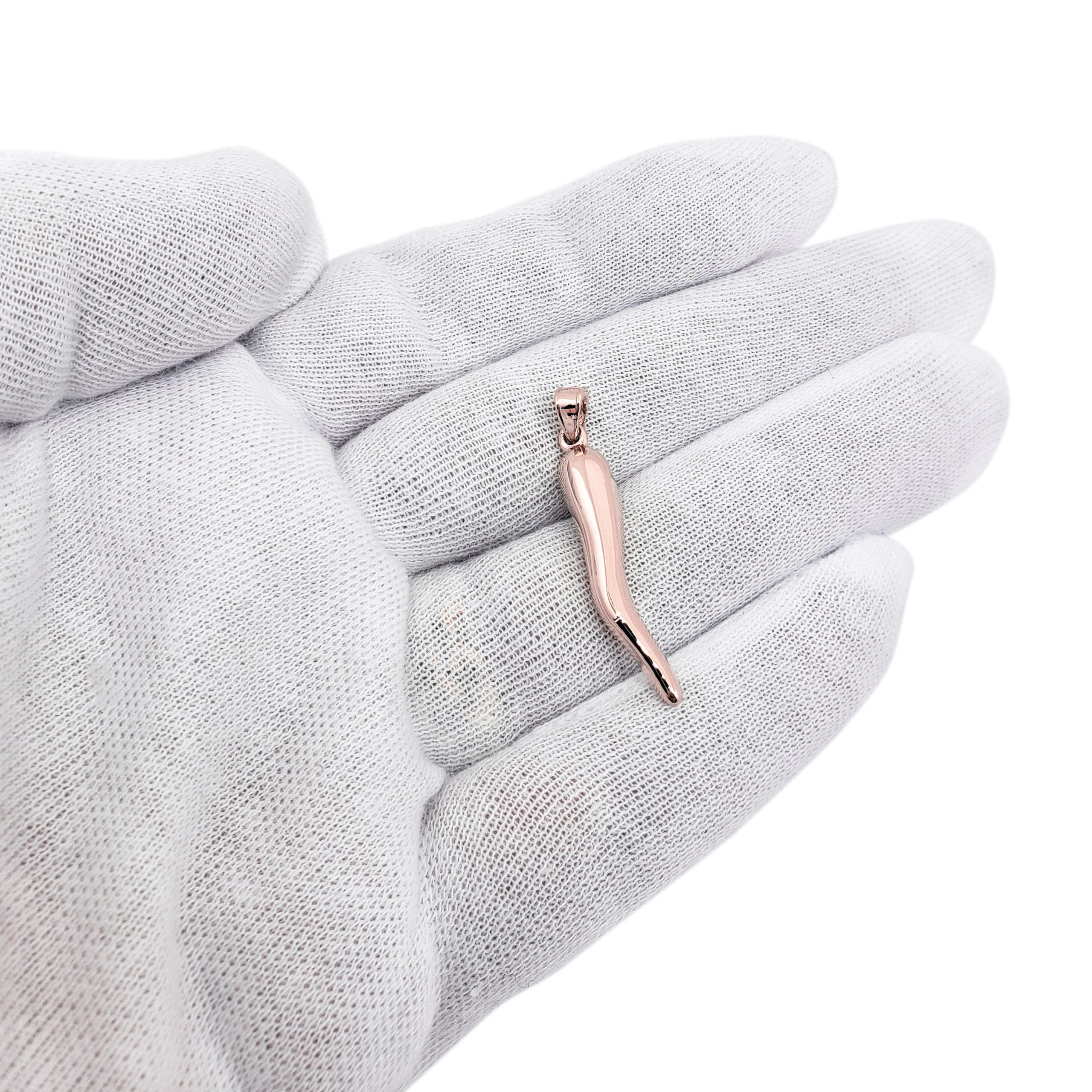 14K Rose Gold Italian Horn Pendant Cornicello Pendant, Fully Round