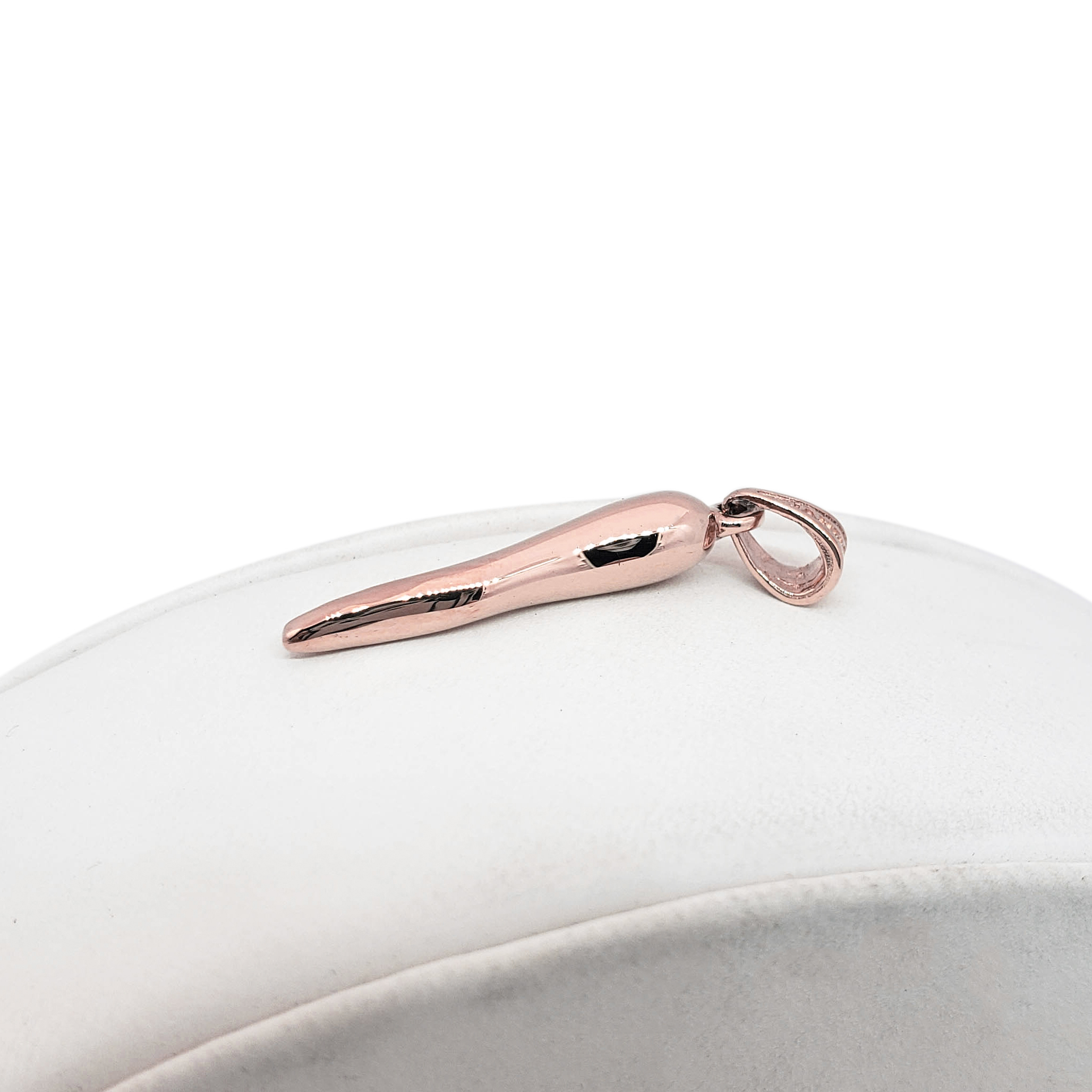 Solid 14K Rose Gold Italian Horn Pendant Cornicello Pendant, Fully Round 1"