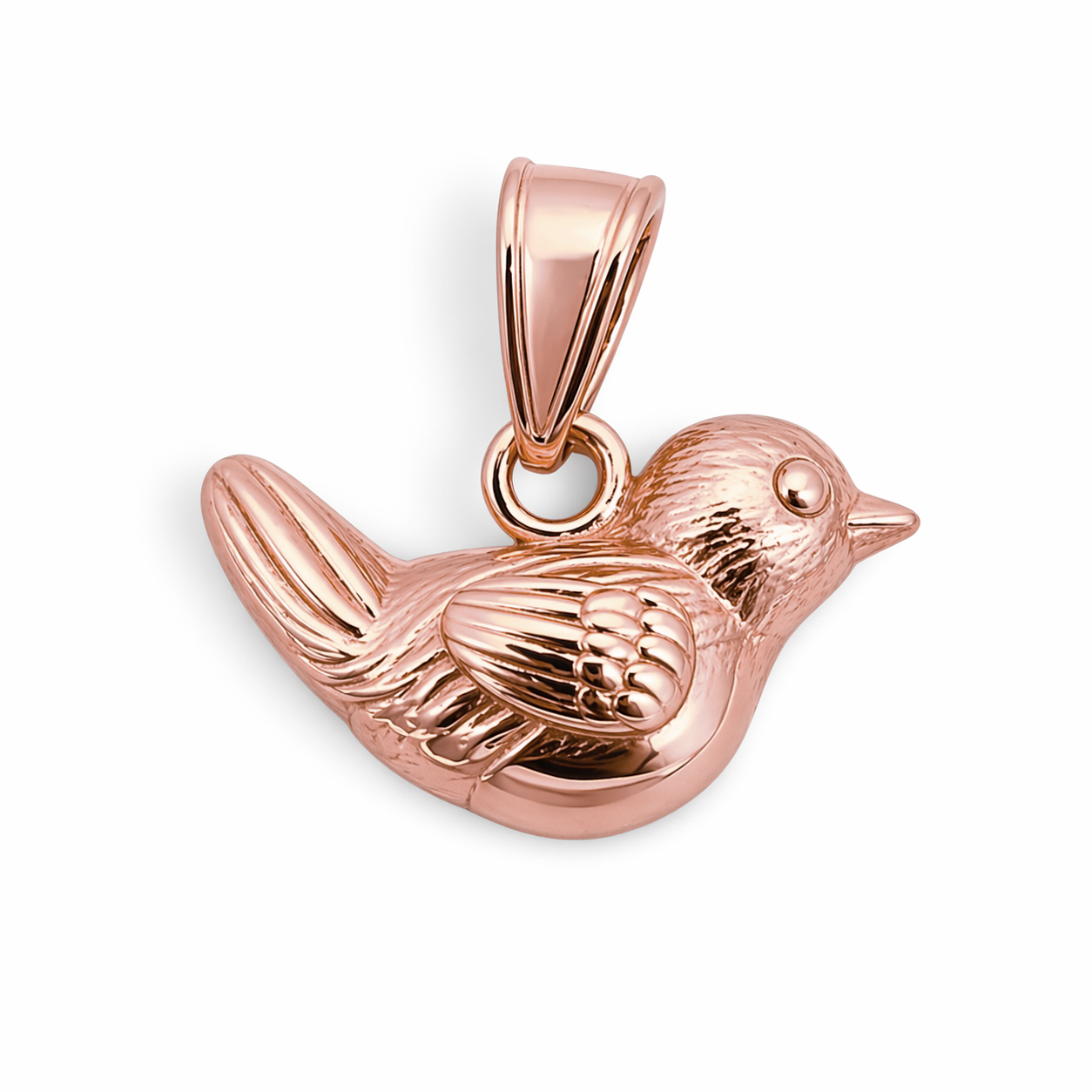 Solid 10K Rose Gold Robin Bird Pendant Charm, Small