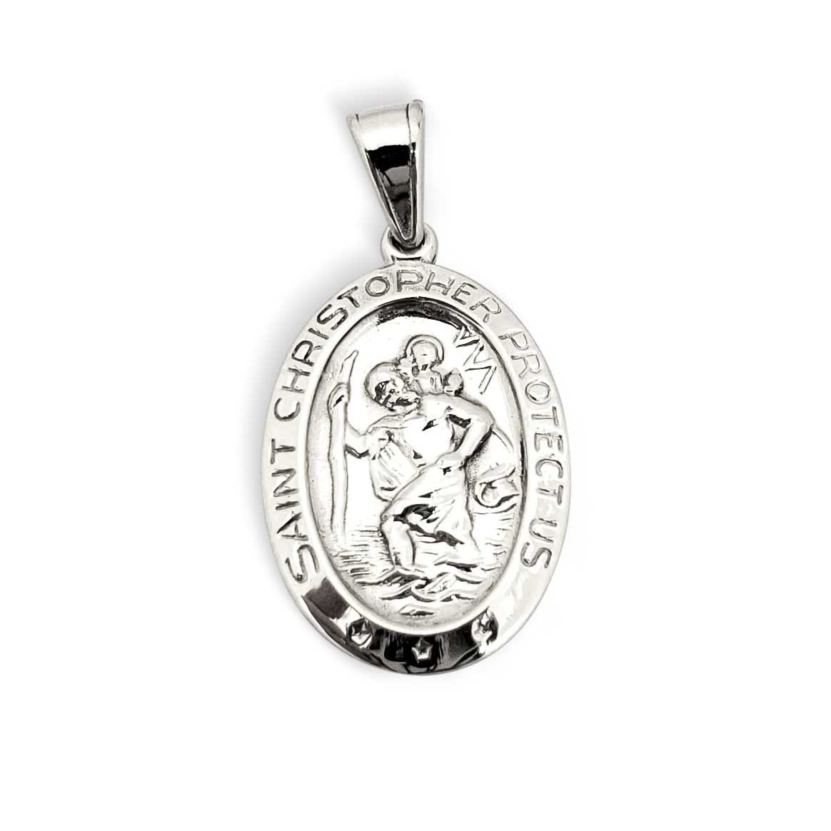 Solid 14K White Gold St. Christopher Medal Pendant, 3/4", Catholic Saint