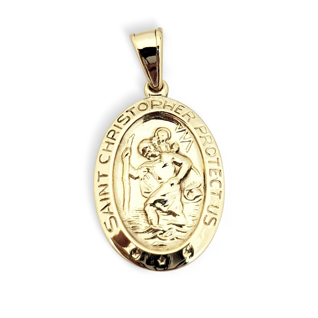 Solid 14K Yellow Gold St. Christopher Medal Pendant, 3/4", Catholic Saint