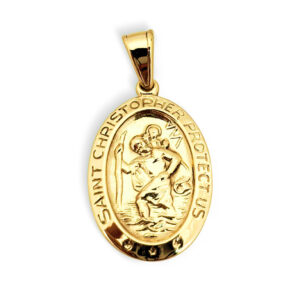 Solid 18K Yellow Gold St. Christopher Medal Pendant, 3/4", Catholic Saint