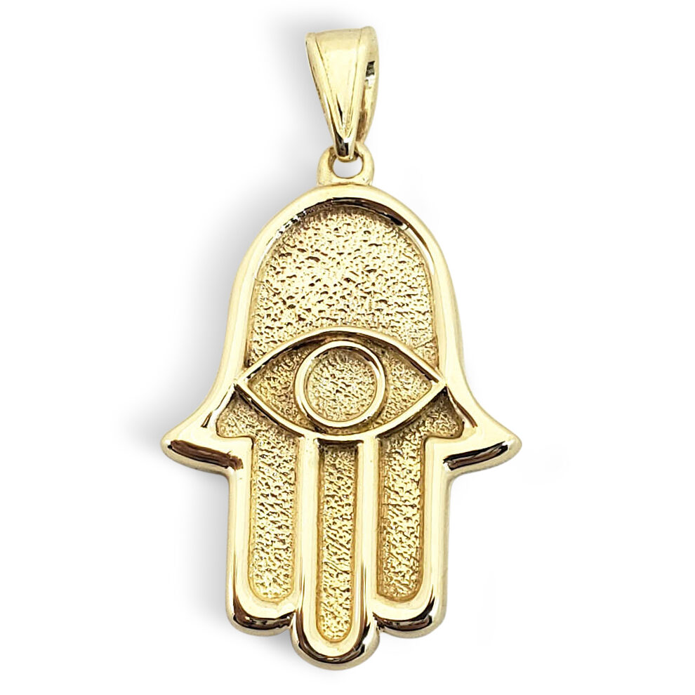 Solid 10K Yellow Gold Hamsa Pendant, Evil Eye Pendant, 2.5 grams, 7/8"