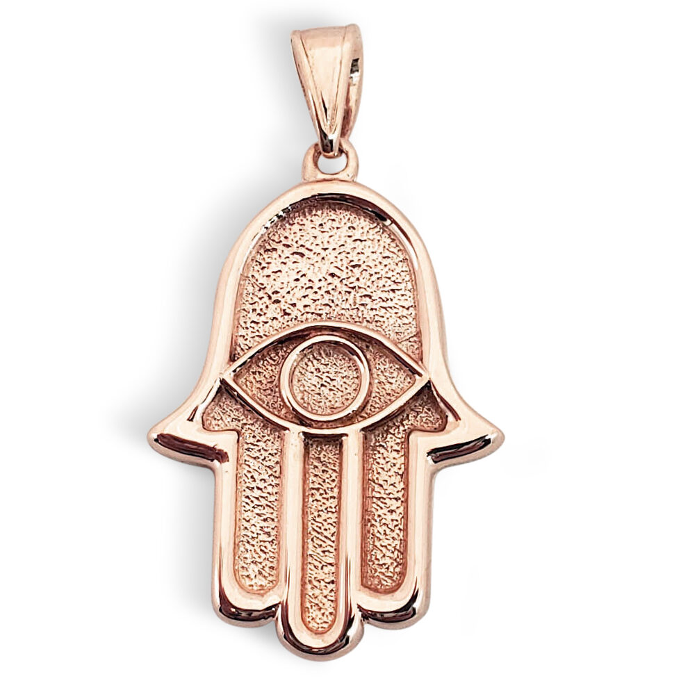 Solid 10K Rose Gold Hamsa Pendant, Evil Eye Pendant, 2.5 grams, 7/8"