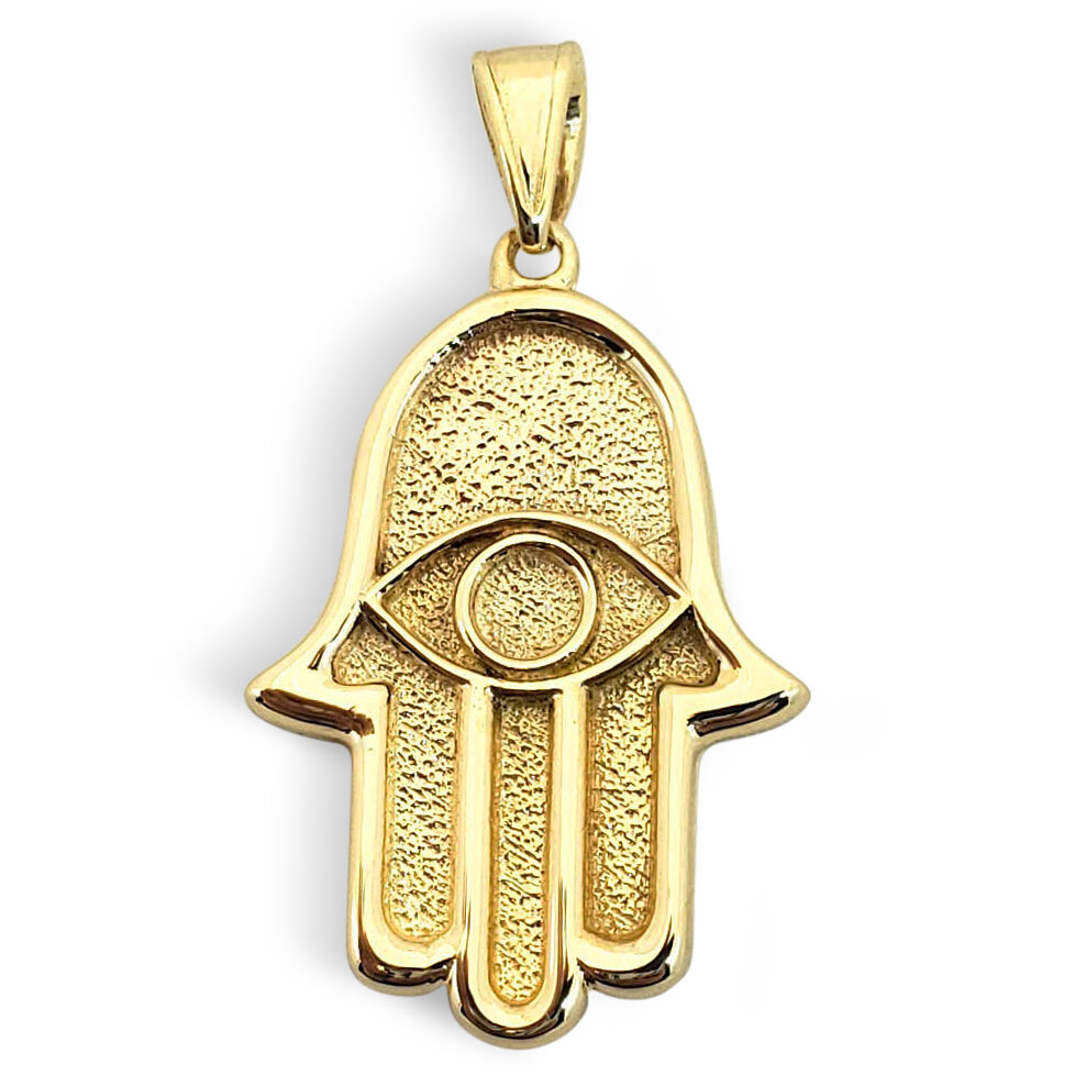 Solid 18K Yellow Gold Hamsa Pendant, Evil Eye Pendant, 3.3 grams, 7/8"