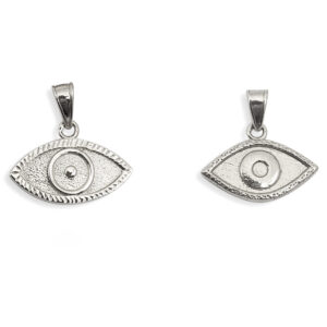 Solid 14K White Gold Evil Eye Pendant Charm