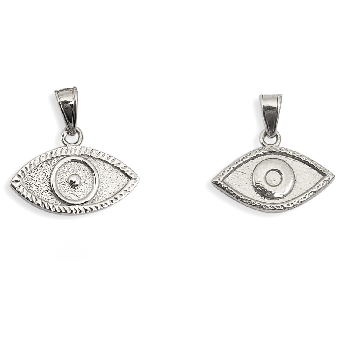Solid 14K White Gold Evil Eye Pendant Charm
