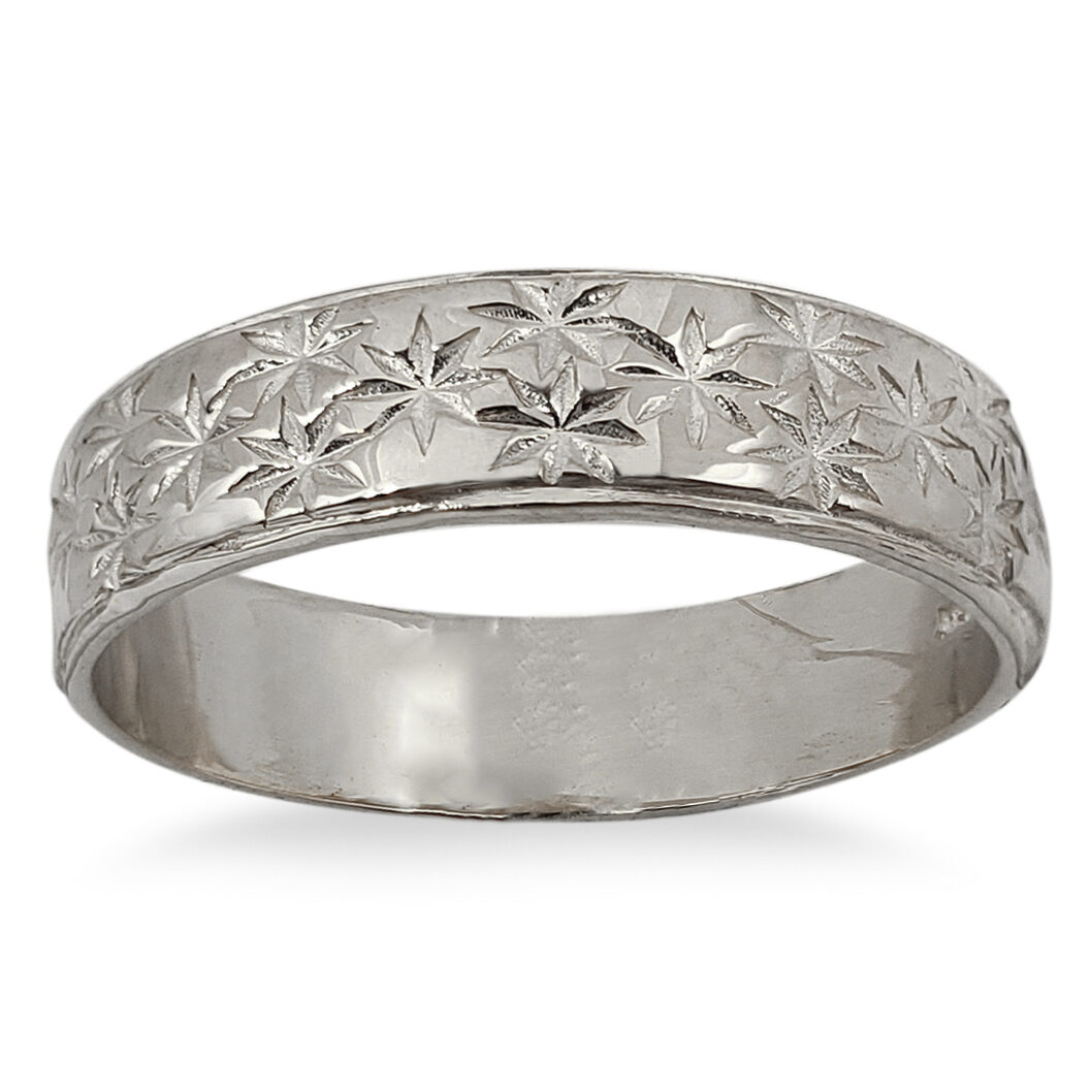 Solid 10K Women's White Gold Etched Ring, 5mm Real Gold Star Ring Size 3 - 12