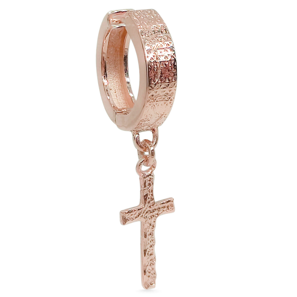 Real 10K Rose Gold Cross Earring Single Dangle Cross Earring Mens Gold Hoop