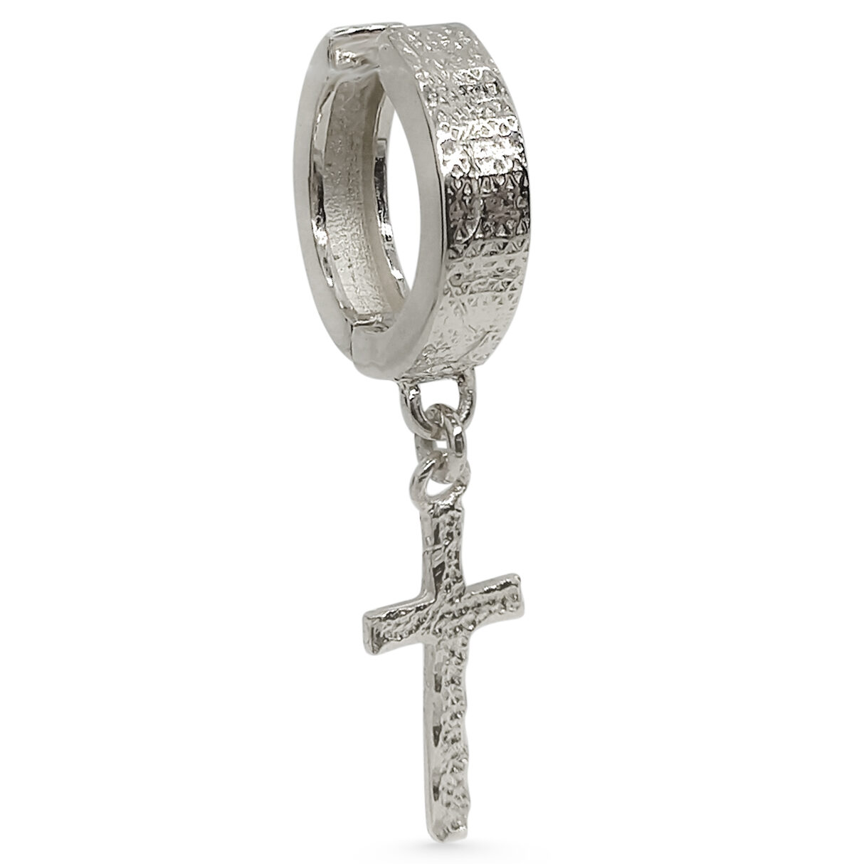 Real 10K White Gold Cross Earring Single Dangle Cross Earring Mens Gold Hoop