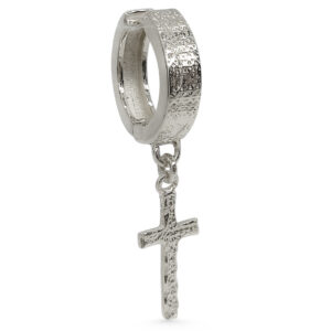 Real 14K White Gold Cross Earring Single Dangle Cross Earring Mens Gold Hoop
