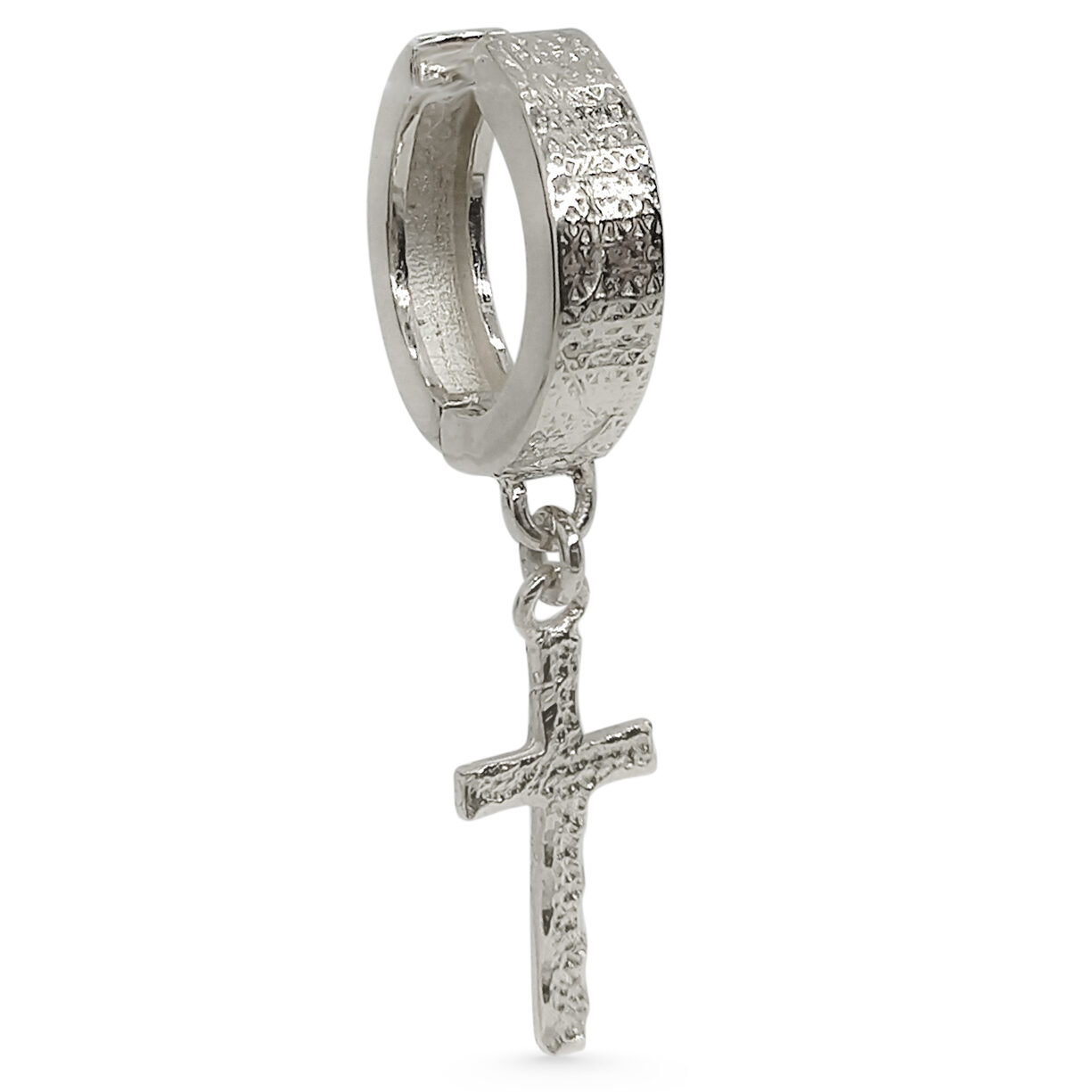 Real 14K White Gold Cross Earring Single Dangle Cross Earring Mens Gold Hoop