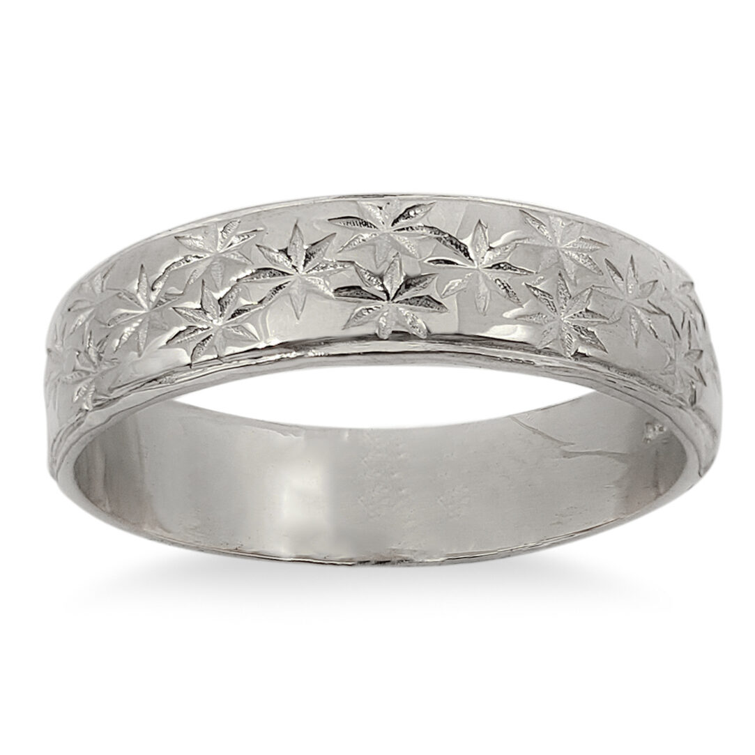 Solid 18K Women's White Gold Etched Ring, 5mm Real Gold Star Ring Size 3 - 12