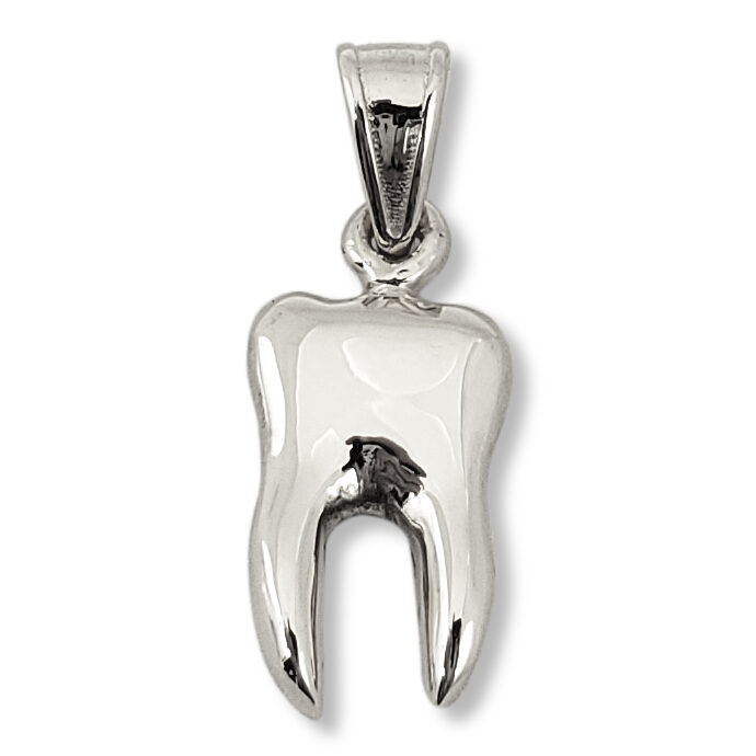 Solid 10K White Gold Tooth Pendant Charm, Human Tooth Dentistry Dental