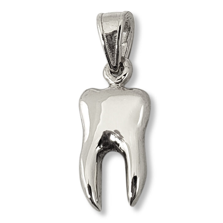 Solid 18K White Gold Tooth Pendant Charm, Human Tooth Dentistry Dental