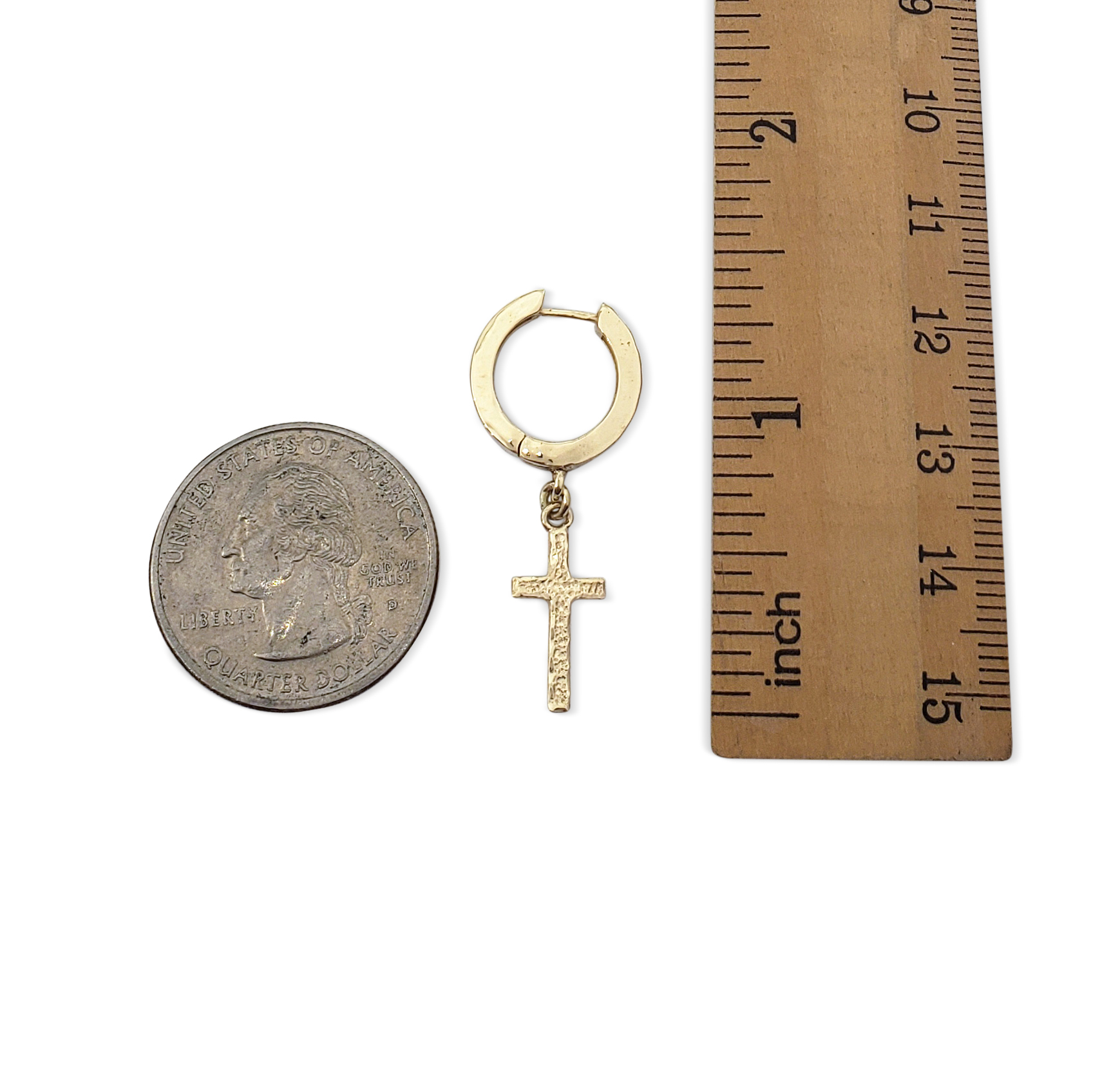 Real 14K Yellow Gold Cross Earring Single Dangle Cross Earring Mens