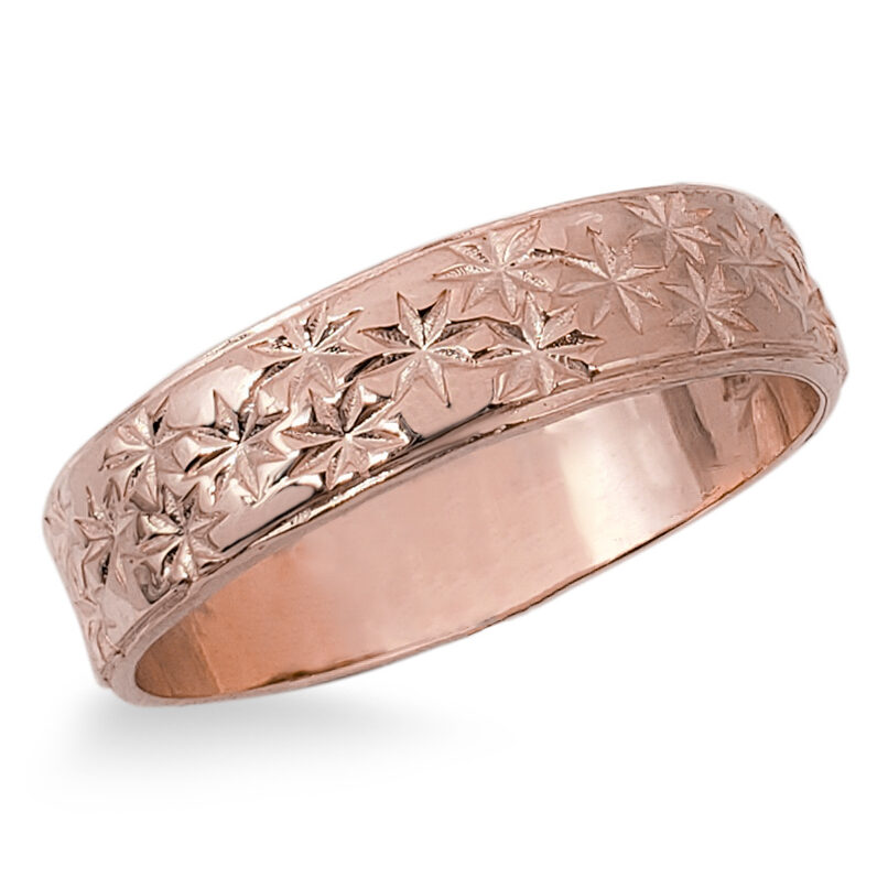 Solid 18K Women's Rose Gold Etched Ring, 5mm Real Gold Star Ring Size 3 - 12