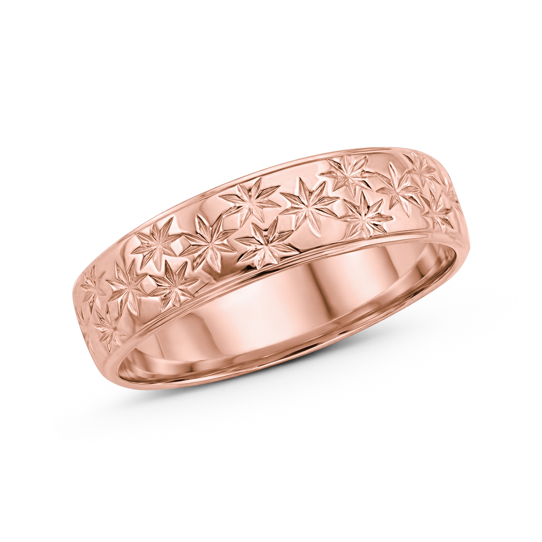 Solid 10K Women's Rose Gold Etched Ring, 5mm Real Gold Star Ring Size 3 - 12
