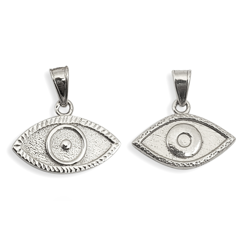 Solid 18K White Gold Evil Eye Pendant Charm