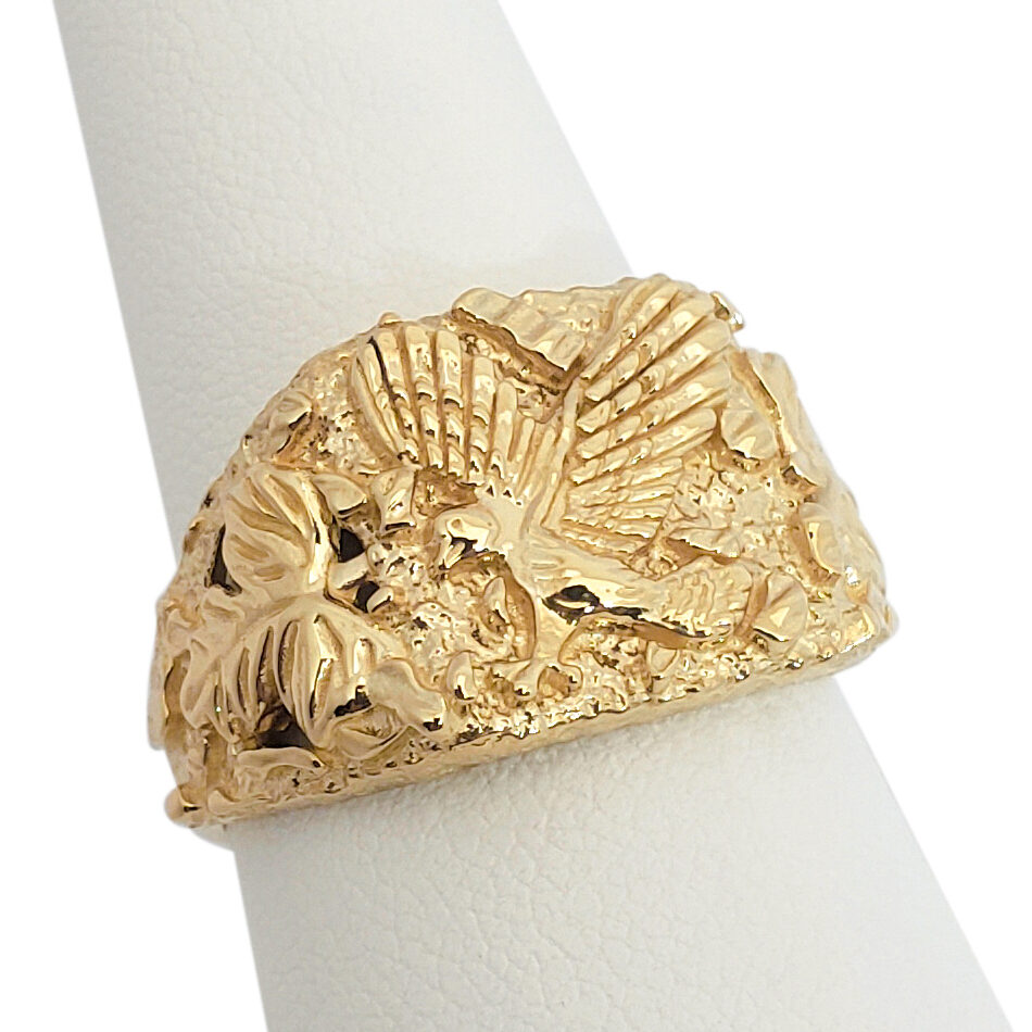 Solid 18K Yellow Gold Eagle Ring, Gold American Eagle Nugget Ring, Size 5 - 15