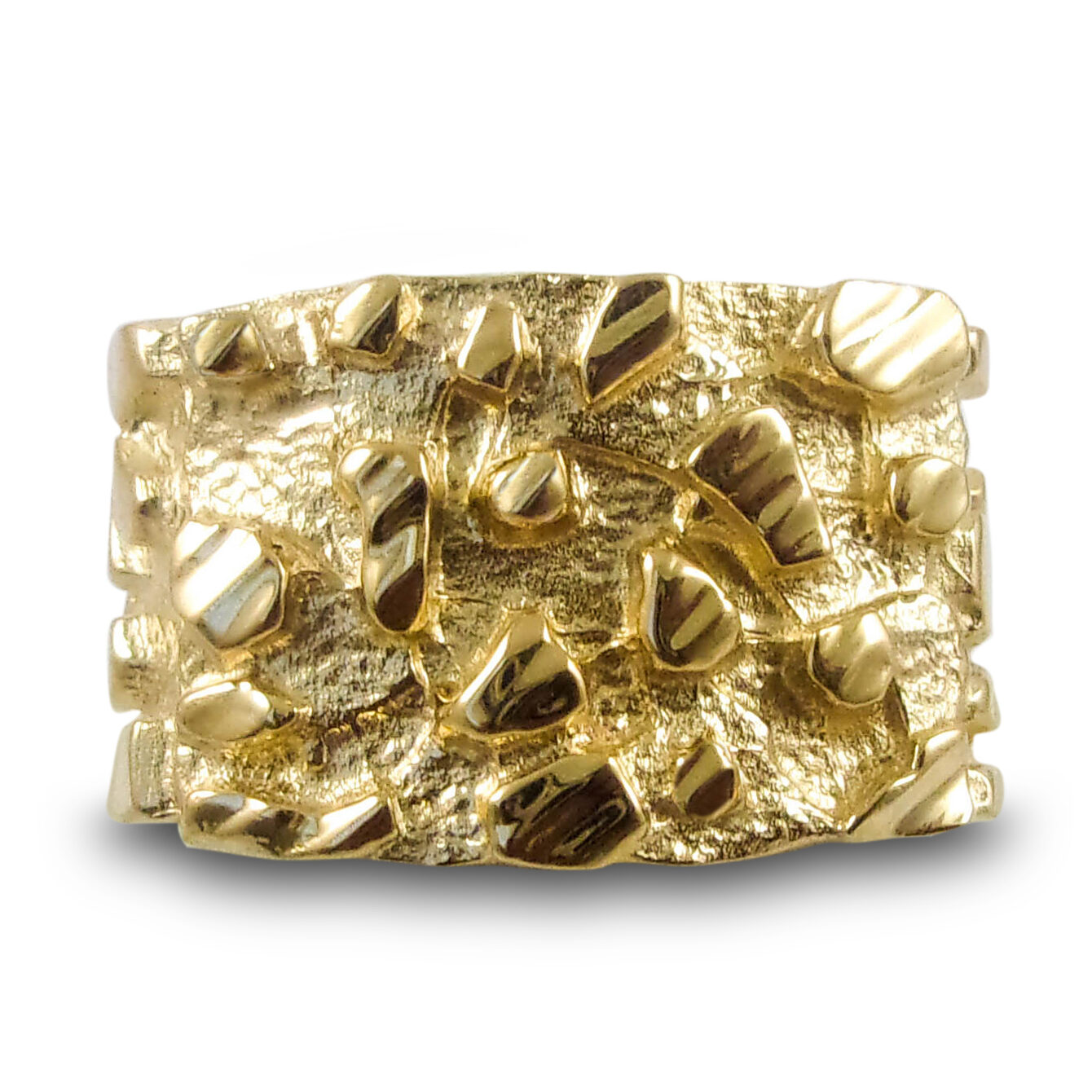 Solid 10K Yellow Gold Mens Nugget Ring Diamond Cut Heavy Wide Face, Size 5 - 15
