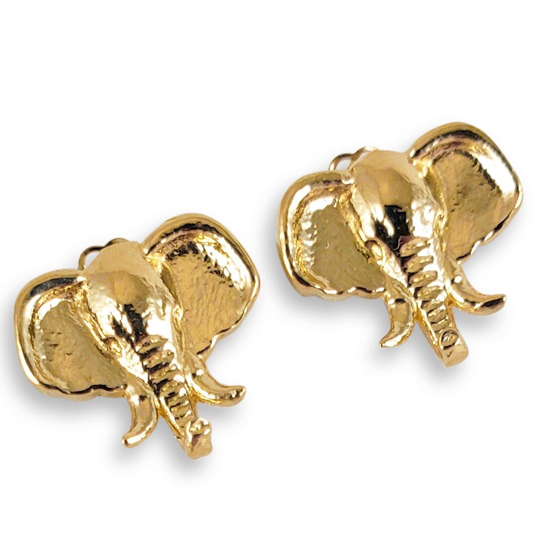 Solid 18K Gold Elephant Earrings Yellow Gold Stud Earrings, 12mm