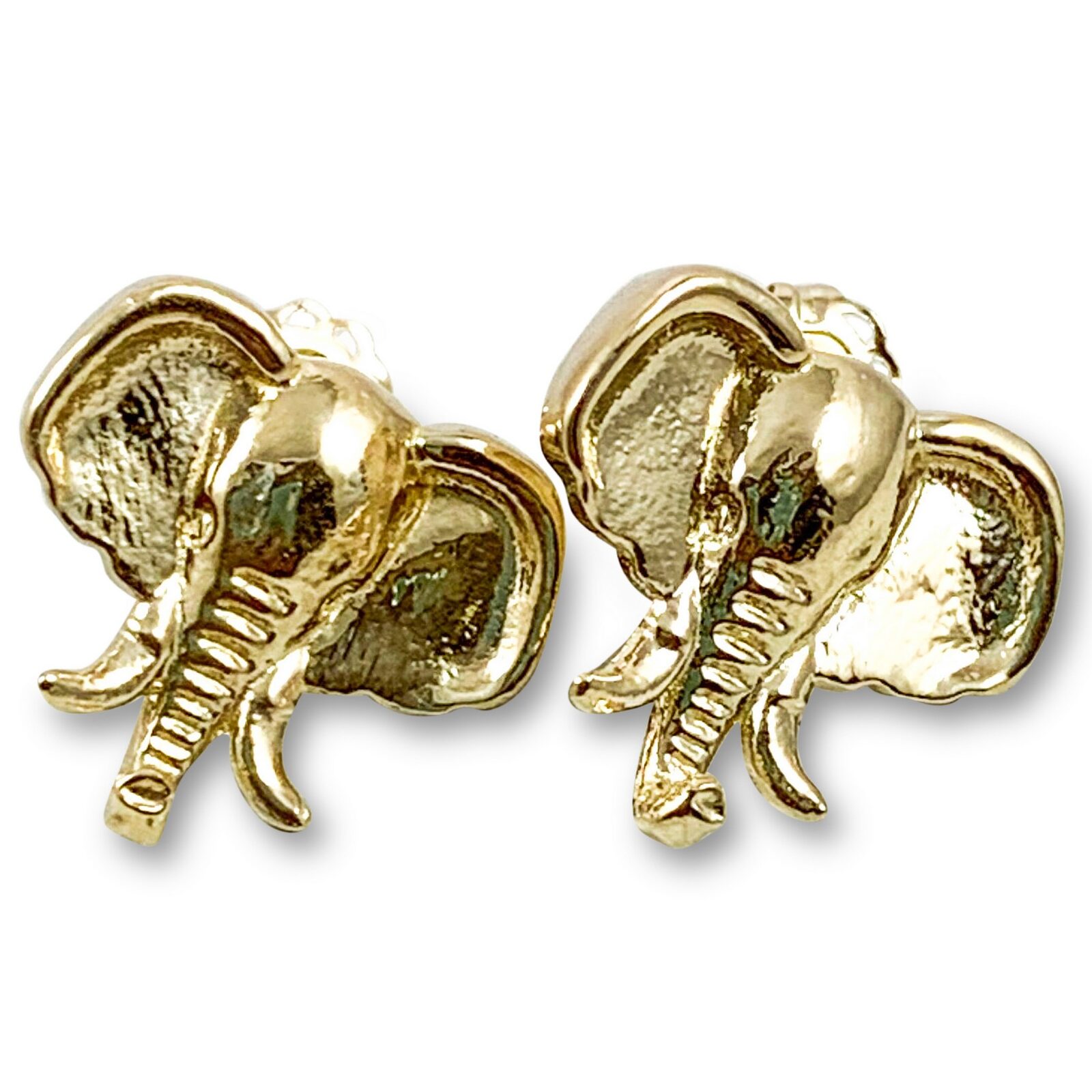 Solid 18K Yellow Gold Stud Earrings 14mm Elephant, 4.2 grams