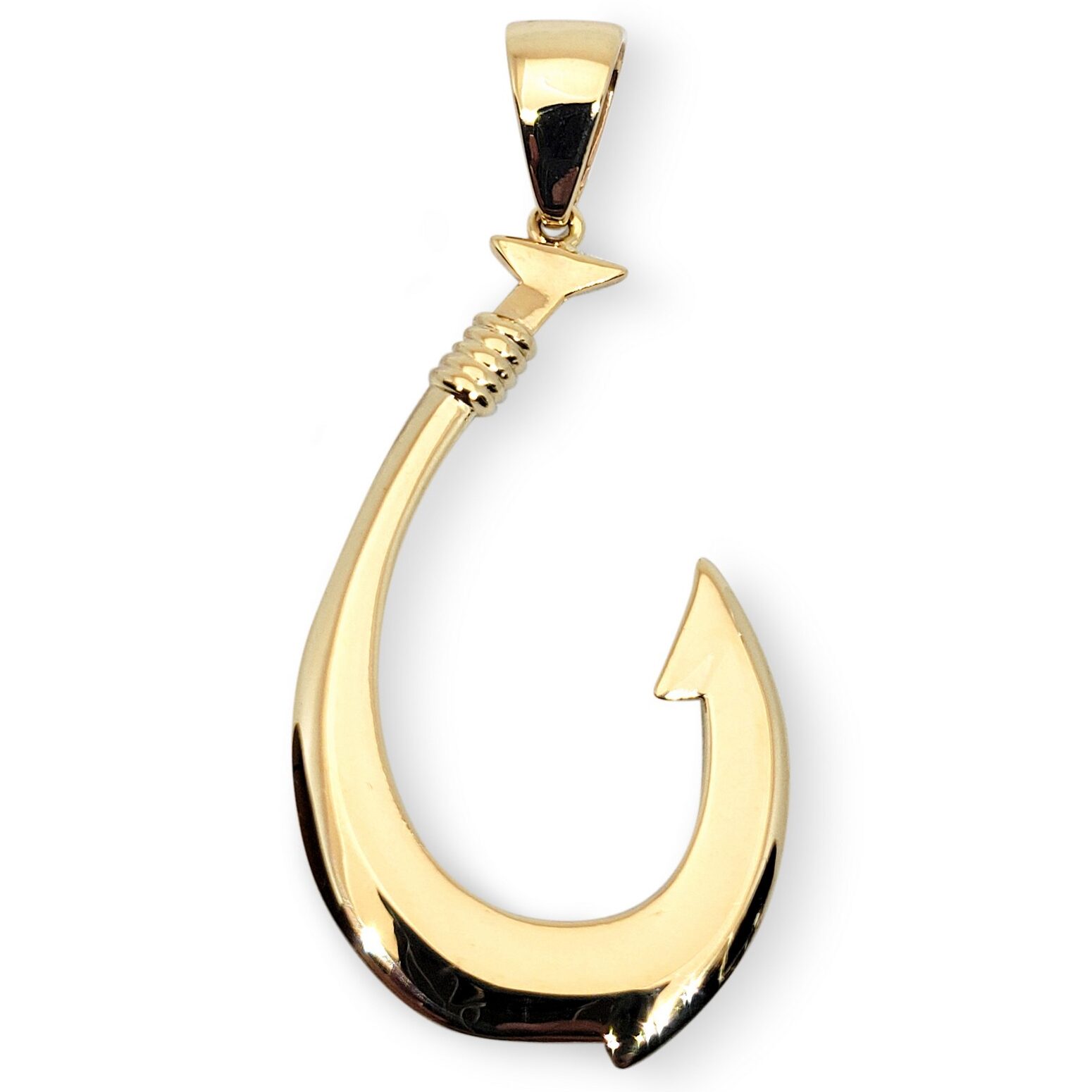 Solid 18K Yellow Gold Fish Hook Pendant, 2.5 Inch Large, Hawaiian Fish Hook Jewelry, Hawaiian Makau, Hei Matau, Polynesian Pendant