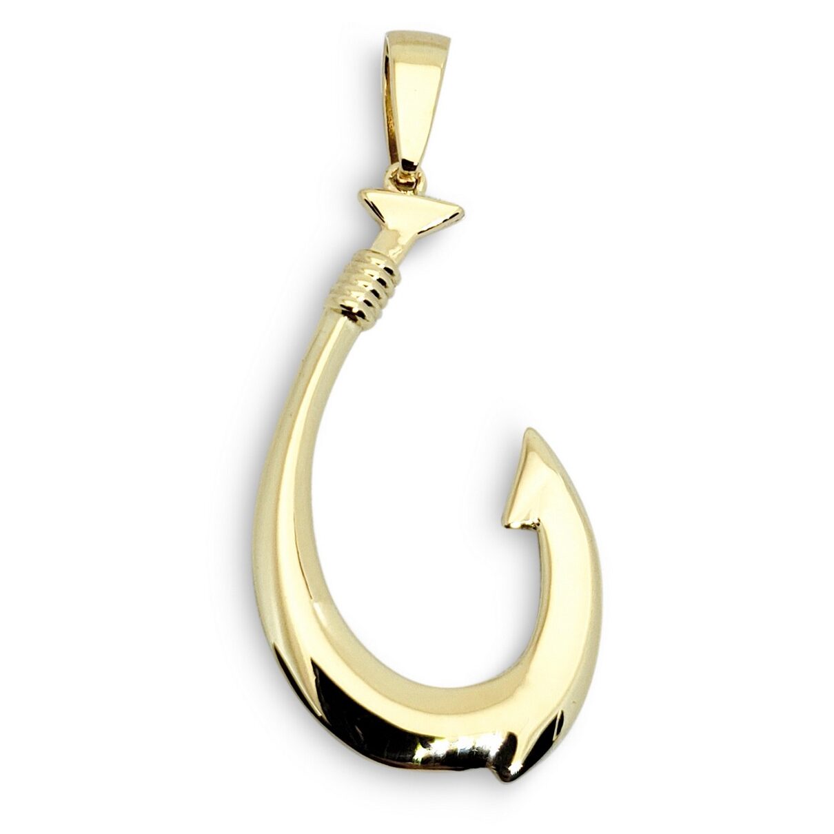 Solid 14K Yellow Gold Fish Hook Pendant, 1.75 Inch, Hawaiian Fish Hook Jewelry, Hawaiian Makau, Hei Matau, Polynesian Pendant