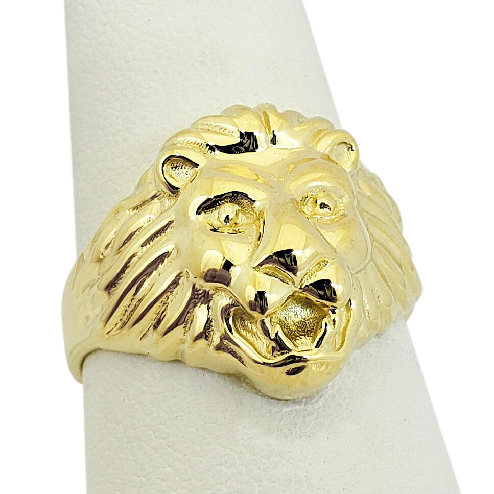 Solid 10K Yellow Gold Handcarved Large Heavy Mens Lion Ring Size 5 - 15