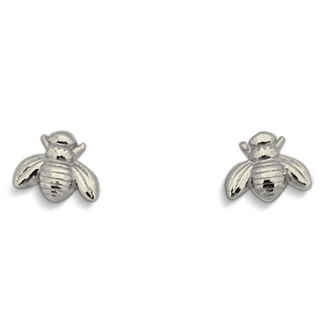 Solid 10K White Gold Bee Earrings Honey Bee, Small, 7mm, Dainty, Bumble Bee Stud