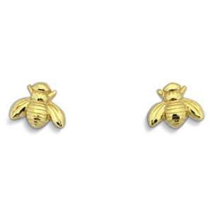 Solid 10K Yellow Gold Bee Earrings Honey Bee, Small, Dainty, 7mm Bumble Bee Stud