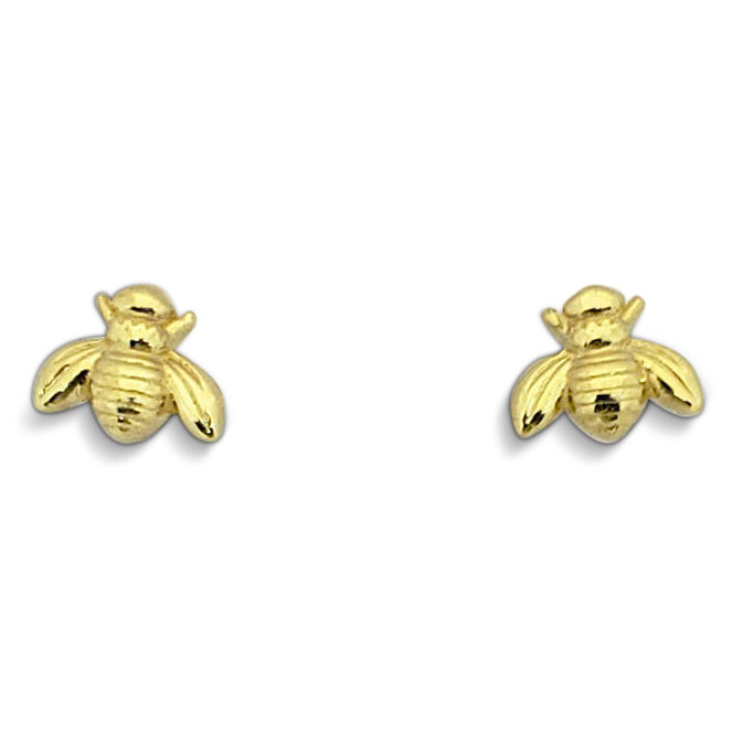 Solid 10K Yellow Gold Bee Earrings Honey Bee, Small, Dainty, 7mm Bumble Bee Stud