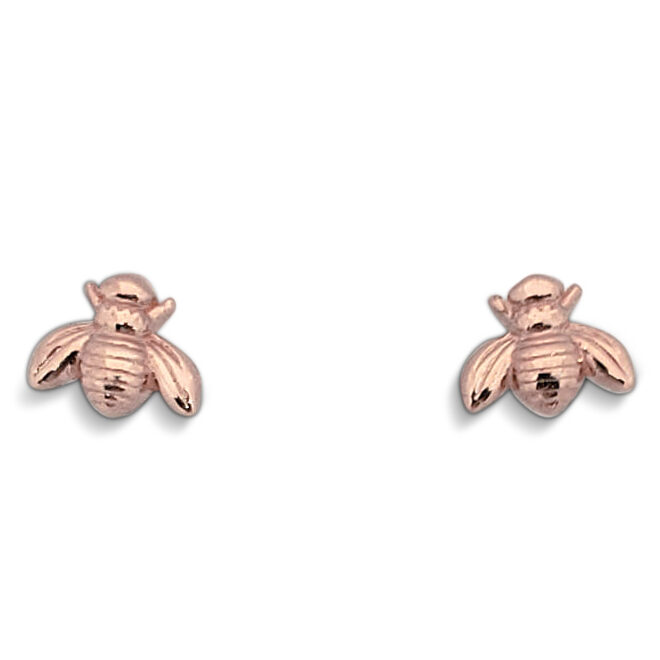 Solid 10K Rose Gold Bee Earrings Honey Bee, Small, 7mm, Dainty, Bumble Bee Stud
