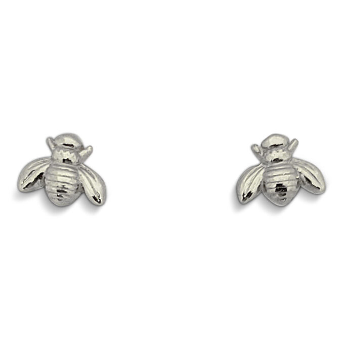 Solid 14K White Gold Bee Earrings Honey Bee, Small, 7mm, Dainty, Bumble Bee Stud