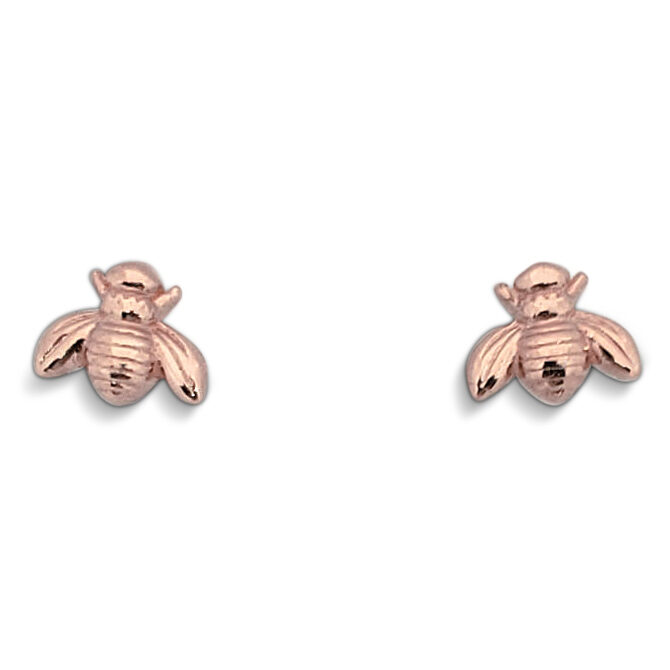 Solid 14K Rose Gold Bee Earrings, Honey Bee Stud, Small, Dainty 7mm, Bumble Bee