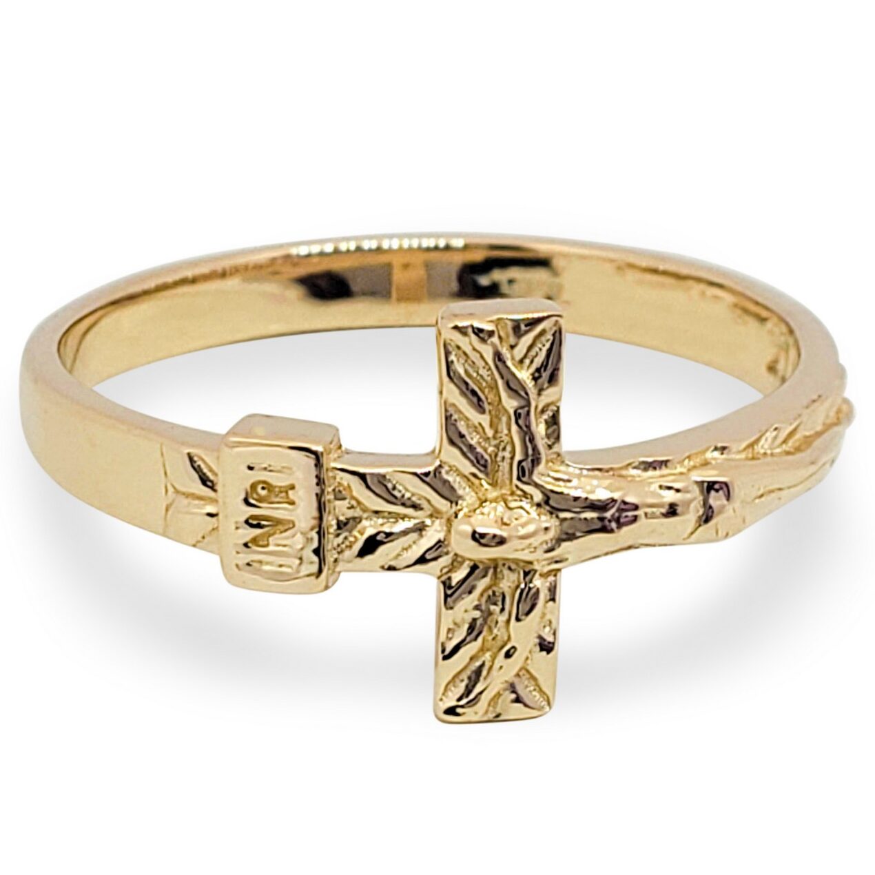 Solid 18K Yellow Gold Crucifix Ring, INRI Jesus Cross Ring, Sizes 3 - 12
