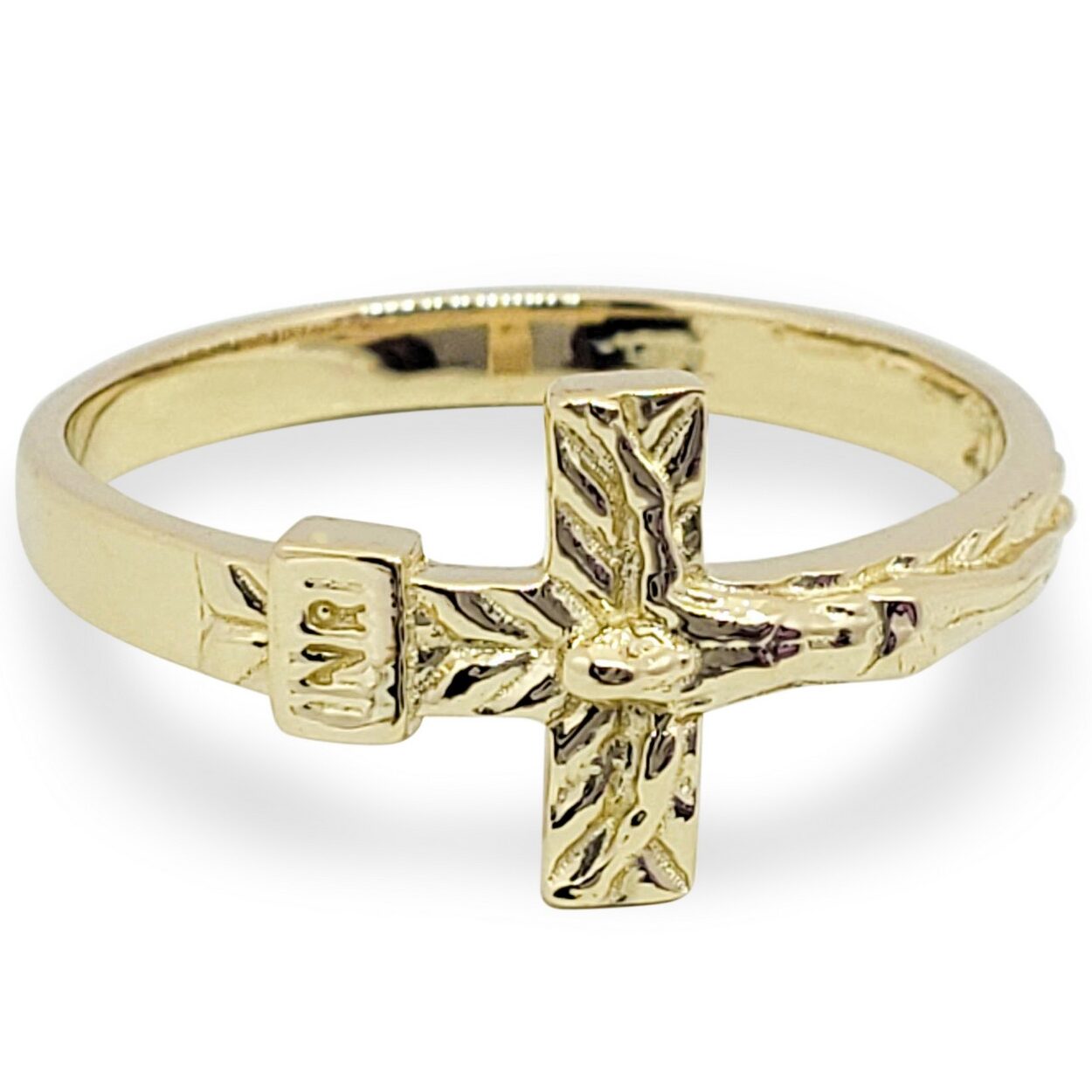 Solid 14K Yellow Gold Crucifix Ring, INRI Jesus Cross Ring, Sizes 3 - 12