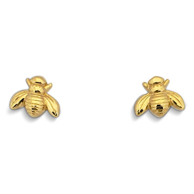 Solid 18K Yellow Gold Bee Earrings Honey Bee, Small, 7mm Dainty, Bumble Bee Stud