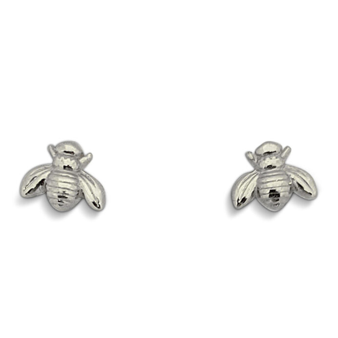 Solid 18K White Gold Bee Earrings Honey Bee, Small, 7mm, Dainty, Bumble Bee Stud