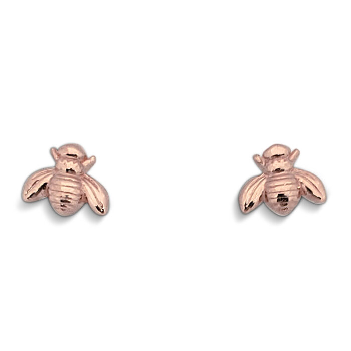 Solid 18K Rose Gold Bee Earrings Honey Bee, Small, 7mm, Dainty, Bumble Bee Stud